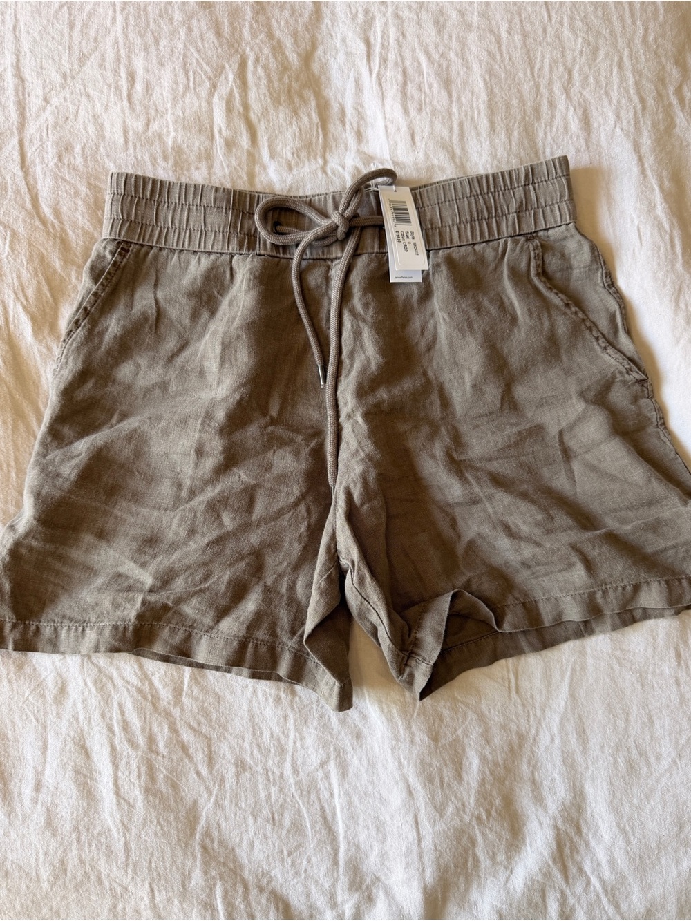 James Perse Olive Drawstring Linen-Blend Athletic Shorts